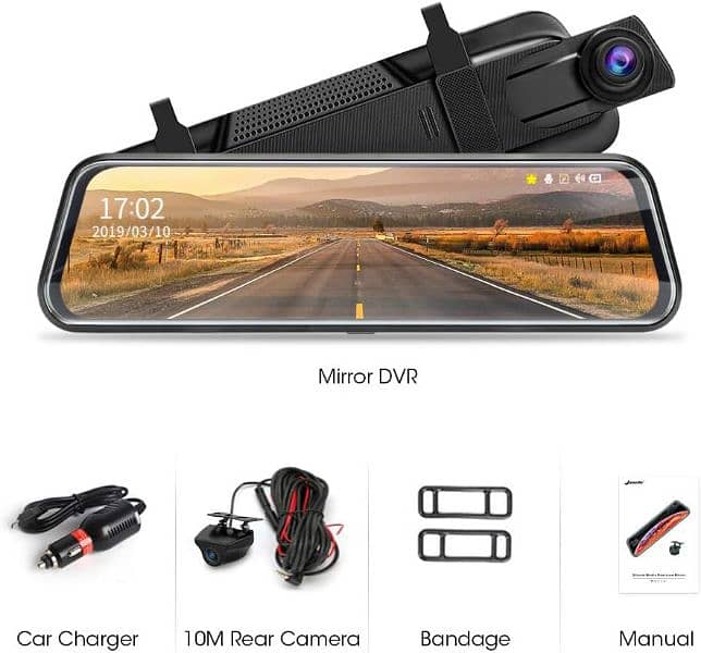 Jansite 10" Mirror Dash Cam Full Touch Screen with Loop Recording 6
