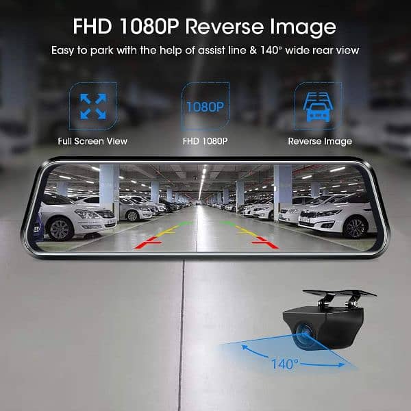 Jansite 10" Mirror Dash Cam Full Touch Screen with Loop Recording 7