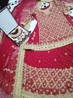 Heavy Bridal Dress Red Color + Free Bridal Jewelry 0