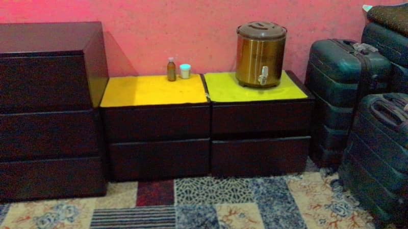 wooden bed 2 side table and drssing 1