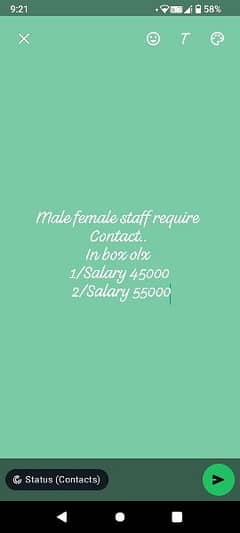 male female staff require urgent