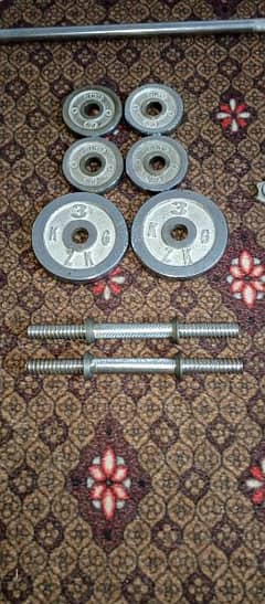 Weight Plates for sale with barbell rod and dumbell rods