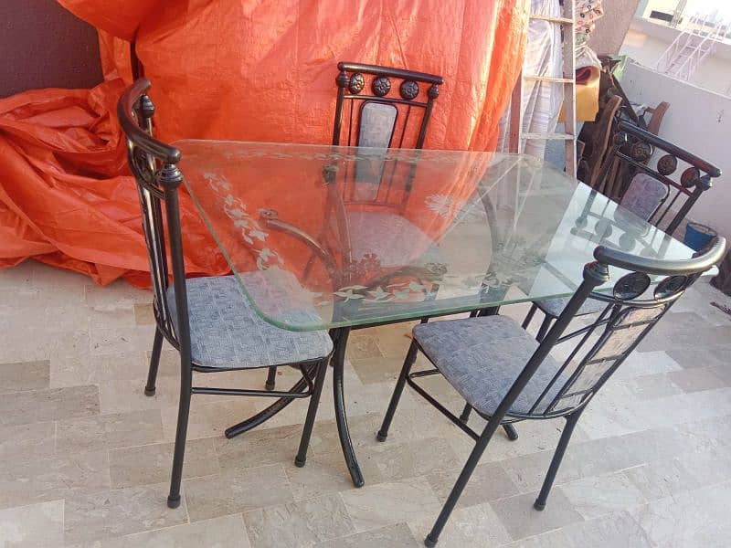 6 chair  iron glass dining table for sale 2