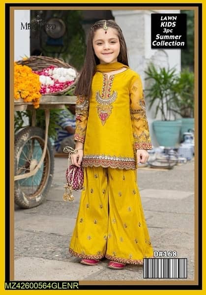 Girl's 2 Pcs Lawn Embroidered Shirt And Trouser Suit 2