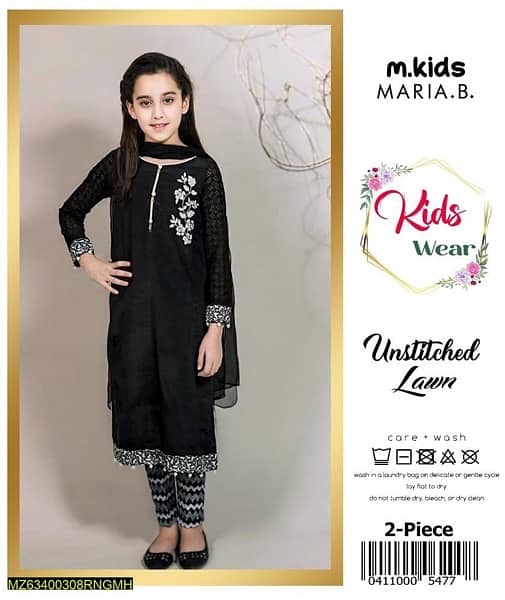 Girl's 2 Pcs Lawn Embroidered Shirt And Trouser Suit 4
