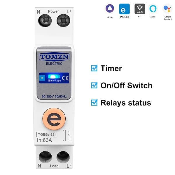 TOMZN 1P+N 63A 220V WIFI Smart Switch Energy Meter Kwh Metering 4