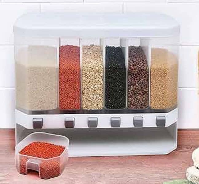 Wall Mounted 6 Grid Daal Box Rice Grain, Pulses Cereals Dispenser 0