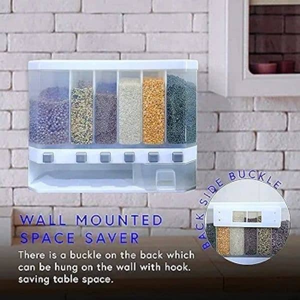 Wall Mounted 6 Grid Daal Box Rice Grain, Pulses Cereals Dispenser 2