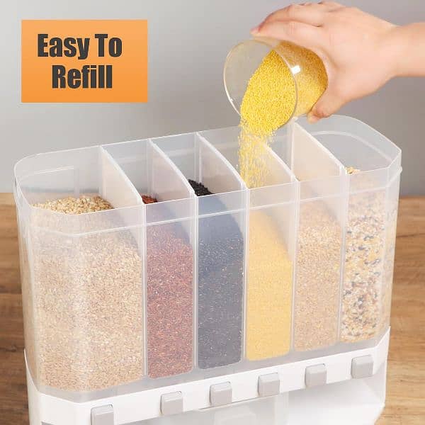 Wall Mounted 6 Grid Daal Box Rice Grain, Pulses Cereals Dispenser 3
