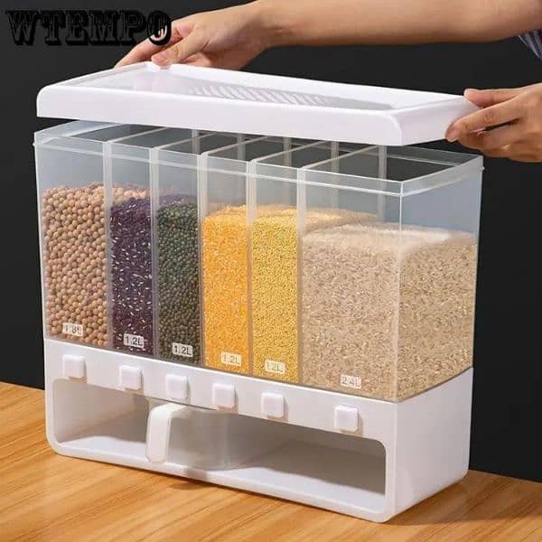 Wall Mounted 6 Grid Daal Box Rice Grain, Pulses Cereals Dispenser 4
