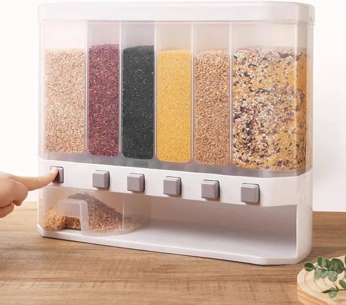 Wall Mounted 6 Grid Daal Box Rice Grain, Pulses Cereals Dispenser 5