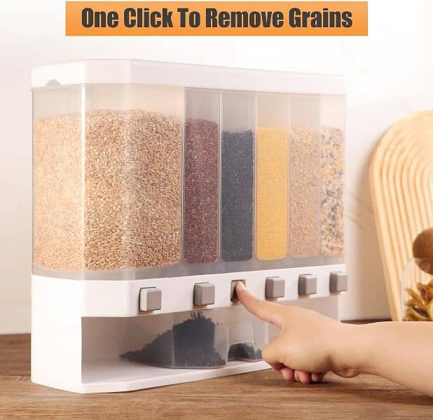 Wall Mounted 6 Grid Daal Box Rice Grain, Pulses Cereals Dispenser 6
