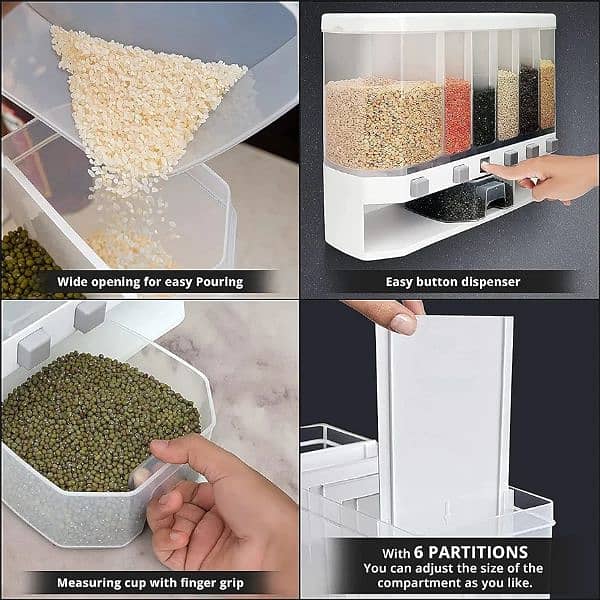 Wall Mounted 6 Grid Daal Box Rice Grain, Pulses Cereals Dispenser 11