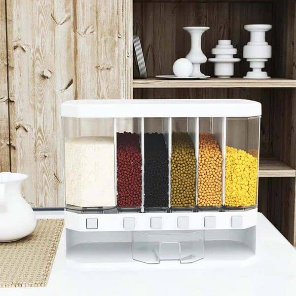 Wall Mounted 6 Grid Daal Box Rice Grain, Pulses Cereals Dispenser 13
