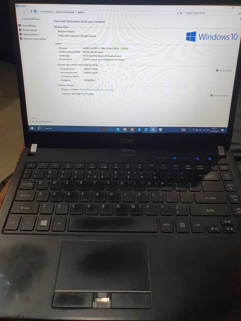 Acer laptop core-i5 (7th generation) 8 gb ram 256 ssd 8