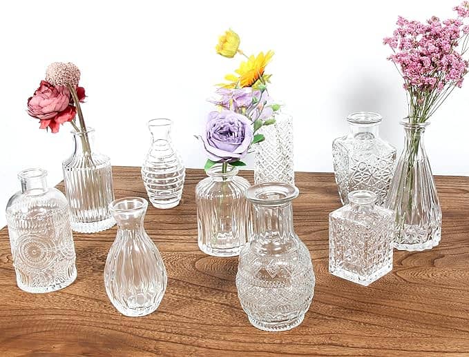 Decorative Glass Small Vases Set, 10 Pieces Table Decoration C32 1