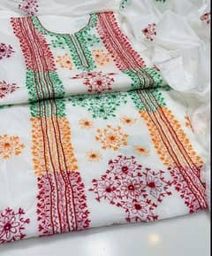 2Pcs woman's unstitched cotton net Embroidery suit 0