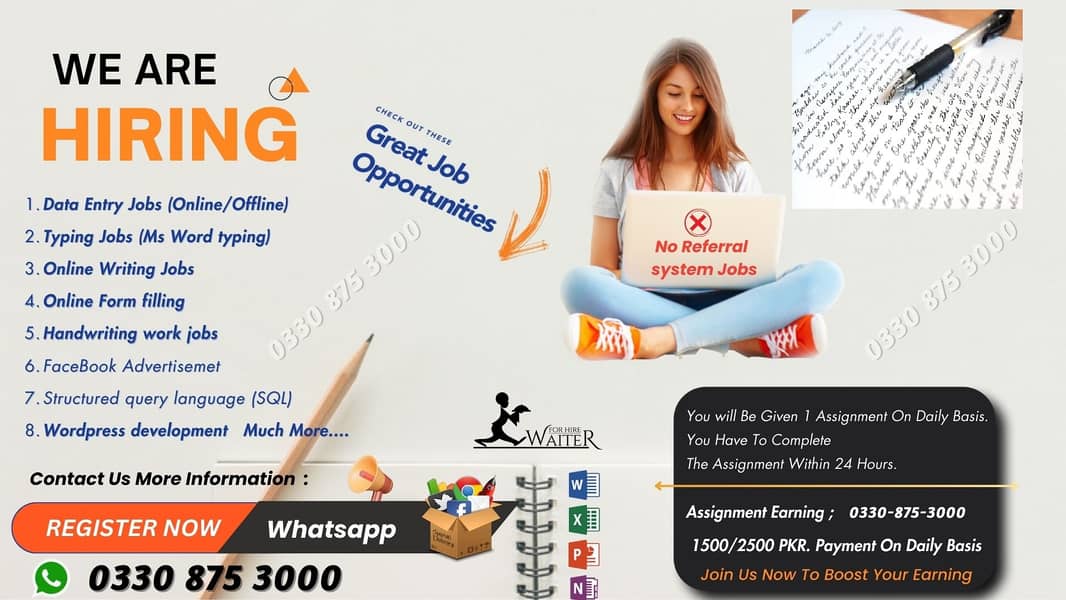 Assignment writing work Part Time/Full Time Daily payments RS1500/2500 0