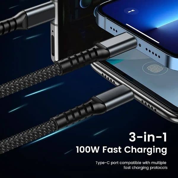 3 In 1 (100w) Transparent Fast Charging Cable Type C USB Micro iPhone 1