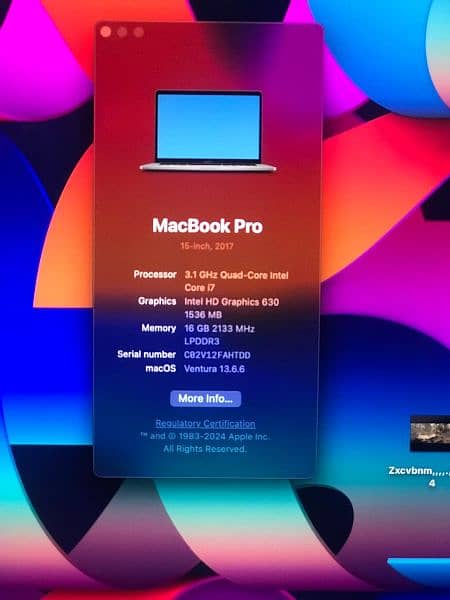 Apple Mackbook Pro 2017 15inch core i7 16/512 ssd condition 10/9.5 1