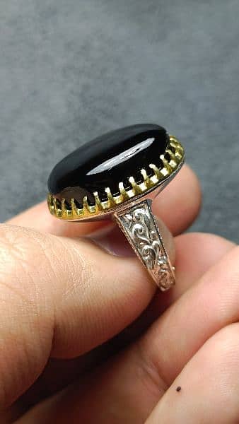 Black onyx sang e Sulemani stone in pure silver ring beautiful design 1