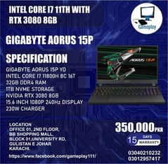 gaming Laptop gigabyte aorus i7 11th rtx 3080