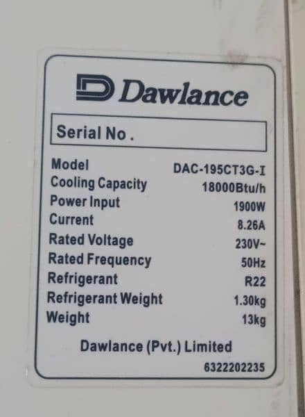 Dawlance 1.5 ton 1