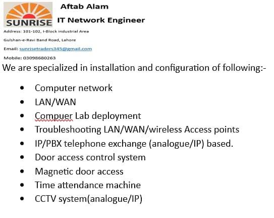 IT Network Professional services/LAN-WAN-Wireless/Telephone exchange 1
