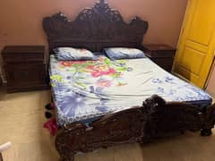 wood bed with side table without mattress 0