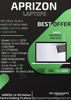 model A2141  Apple MacBook Pro 2019 core i7 16gb 500Gb Ssd
