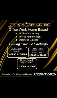 Part time and full time Jobs are available in the Lahore 0