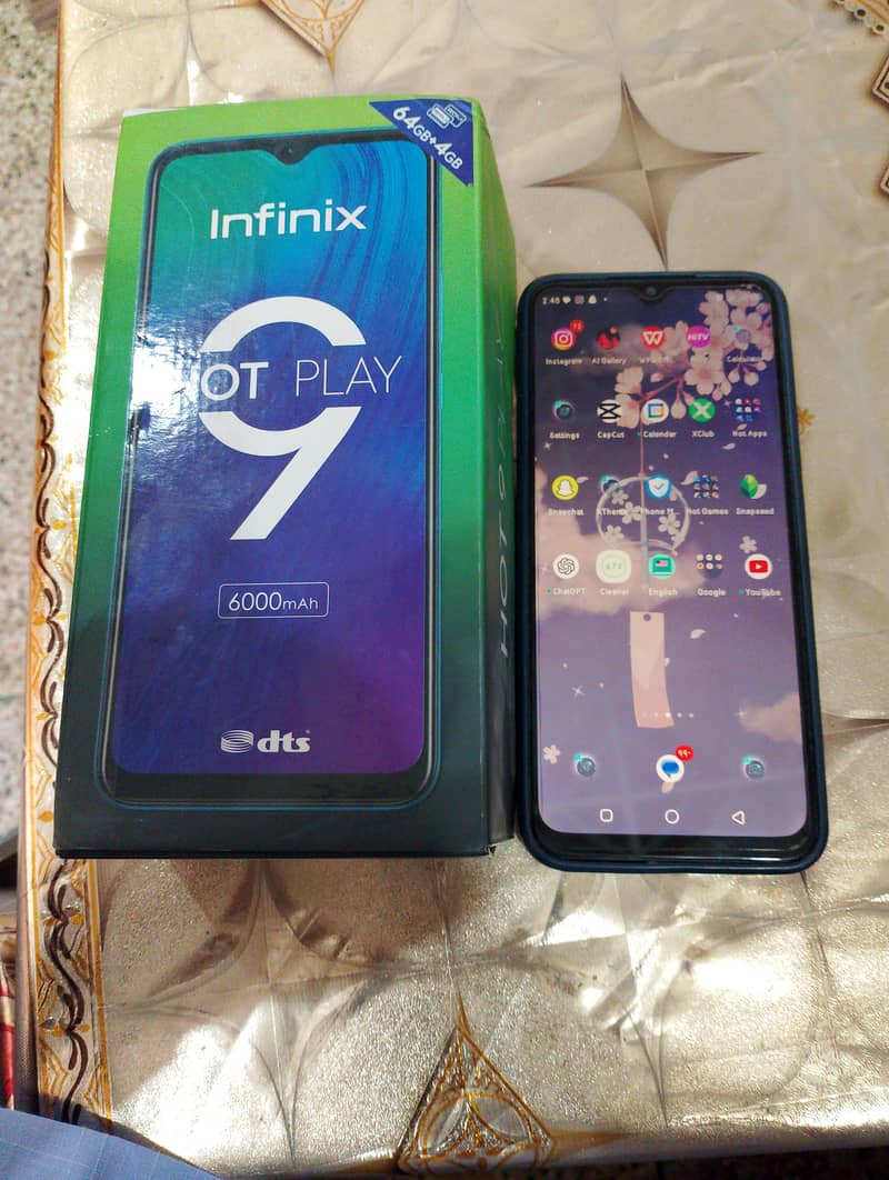 Infinix Hot 9 play Ram 4\64 Box without charger FINGER SENSOR WORKS 8