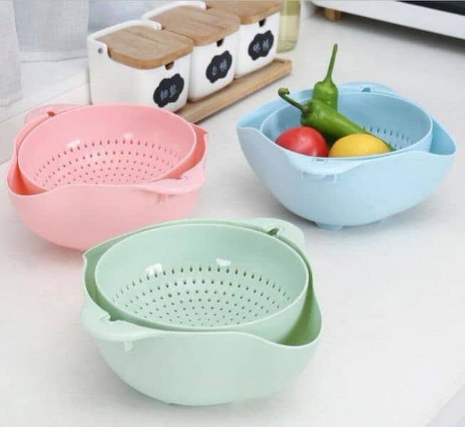Household Double-Layer Kitchen Vegetables Washing Fruit Basket 1