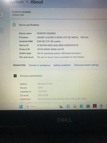 Dell laptop latitude 3300 core i5 8th generation 8 gb ram 256 ssd 4