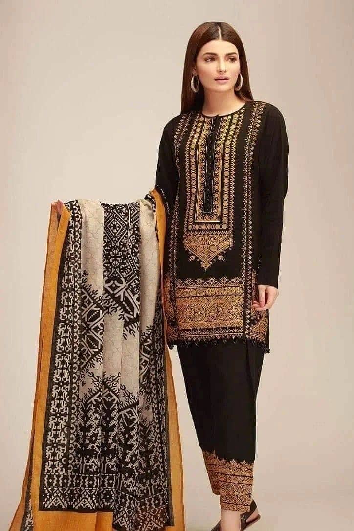 Unstitched Lawn Suits|Summer fancy 3pc Embroidered Lawn Dress 1