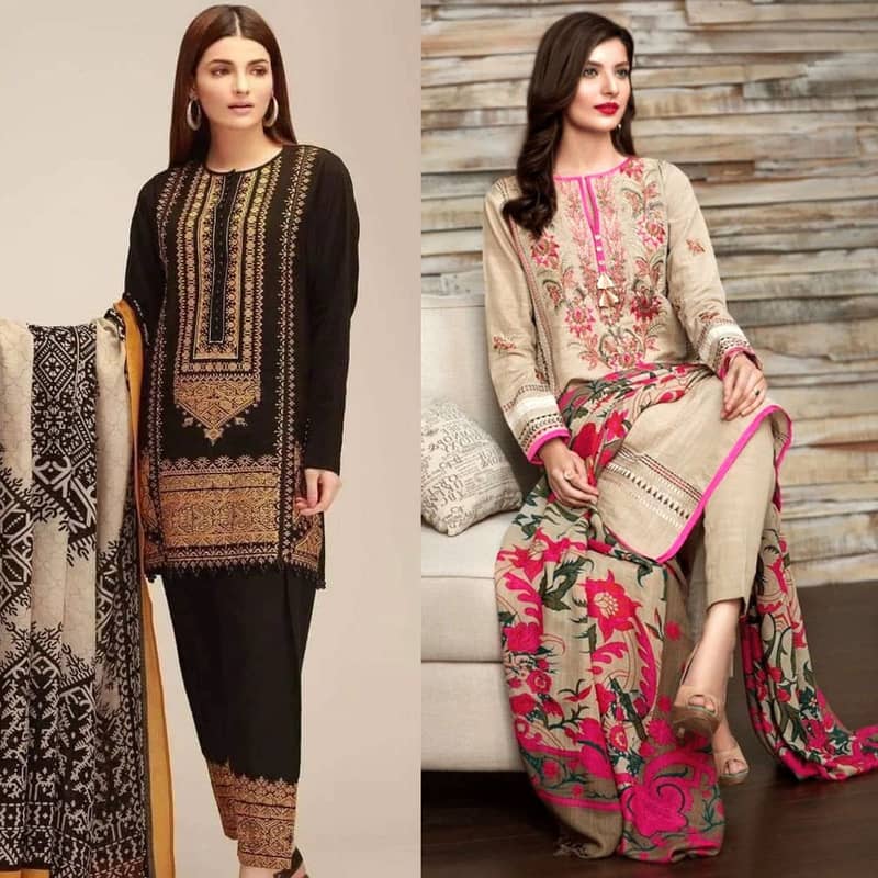 Unstitched Lawn Suits|Summer fancy 3pc Embroidered Lawn Dress 2