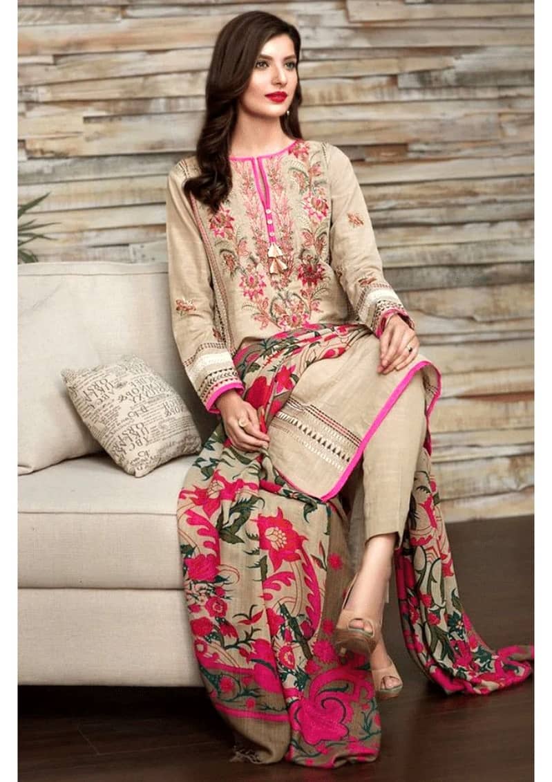 Unstitched Lawn Suits|Summer fancy 3pc Embroidered Lawn Dress 4
