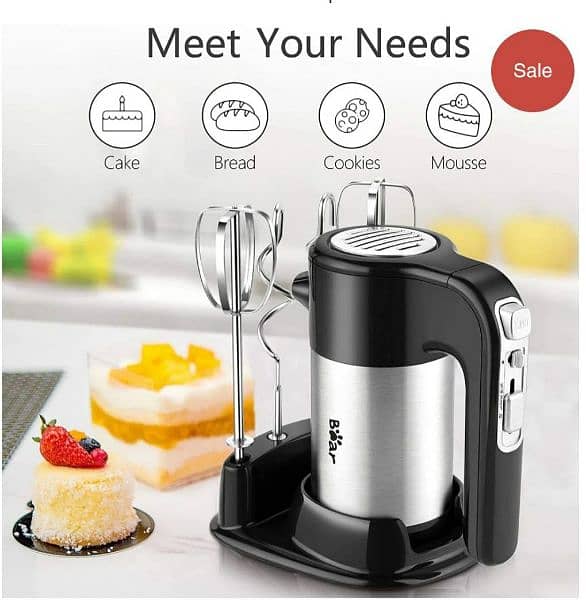 Bear 2 in 1 Classic Stand & Hand Mixer 5-Speed QuickBurst with Bowl 5