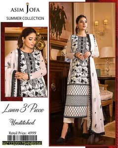 3 Pcs Womens Unstitched Lawn Embroidered Suit