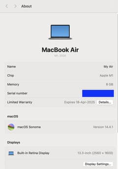 Macbook Air M1 2020 (11 Month Official Warranty)