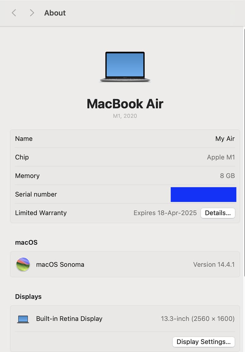 Macbook Air M1 2020 (11 Month Official Warranty) 0