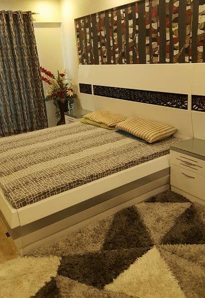 king size bed, side tables, dressing table n mattress master molty 6