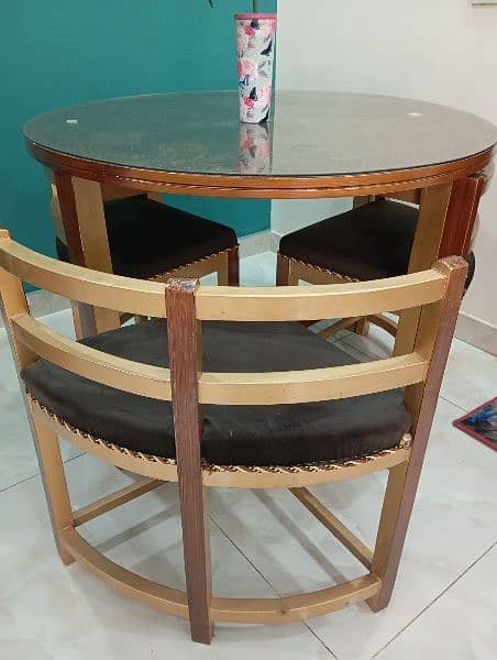 Wooden Round Dining with four chairs set for sale 2