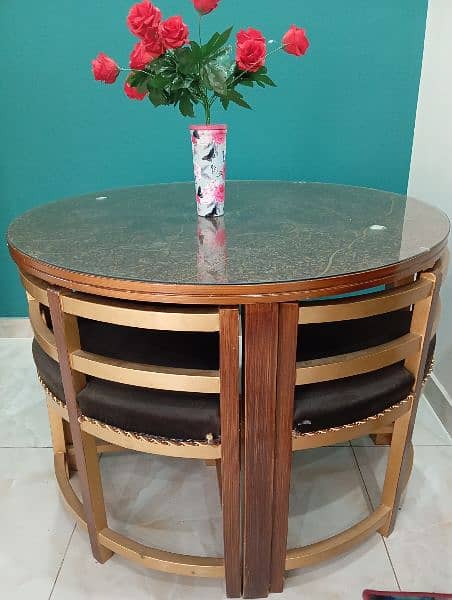 Wooden Round Dining with four chairs set for sale 3