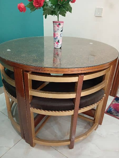 Wooden Round Dining with four chairs set for sale 5