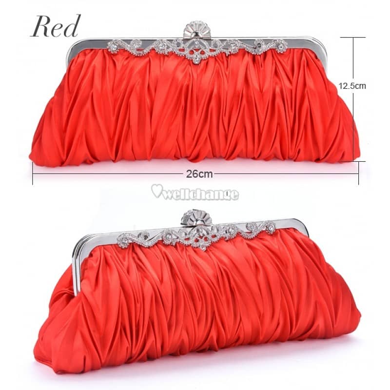 Fashionable and Vintage Ruched Satin Clutch Hand Bag 4