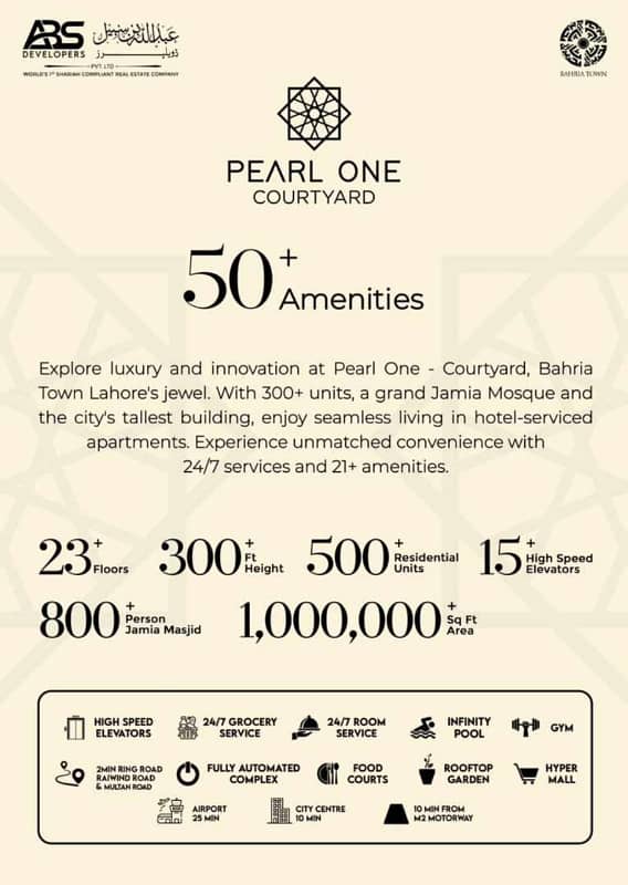 PEARL ONE COURTYARD 500 SFT ONE BED APARTMENTS ON INSTALLMENTS 3