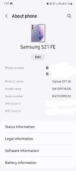 Samsung galaxy S21 FE 5g 8/256 gb Official PTA Approved 6