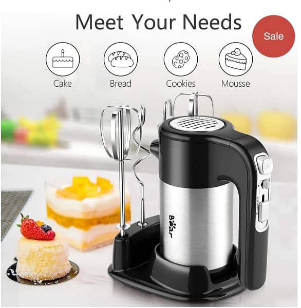 Bear 2 in 1 Classic Stand & Hand Mixer 5-Speed QuickBurst with 3L Bowl 8