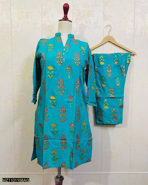 2pice woman stitched linen block printed suit 1